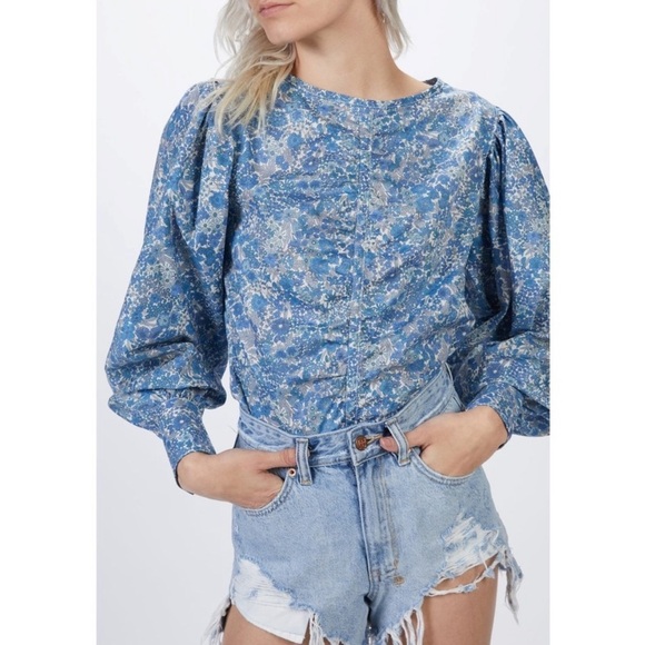Smythe Blue Liberty Floral Ruched Blouse - Picture 1 of 8